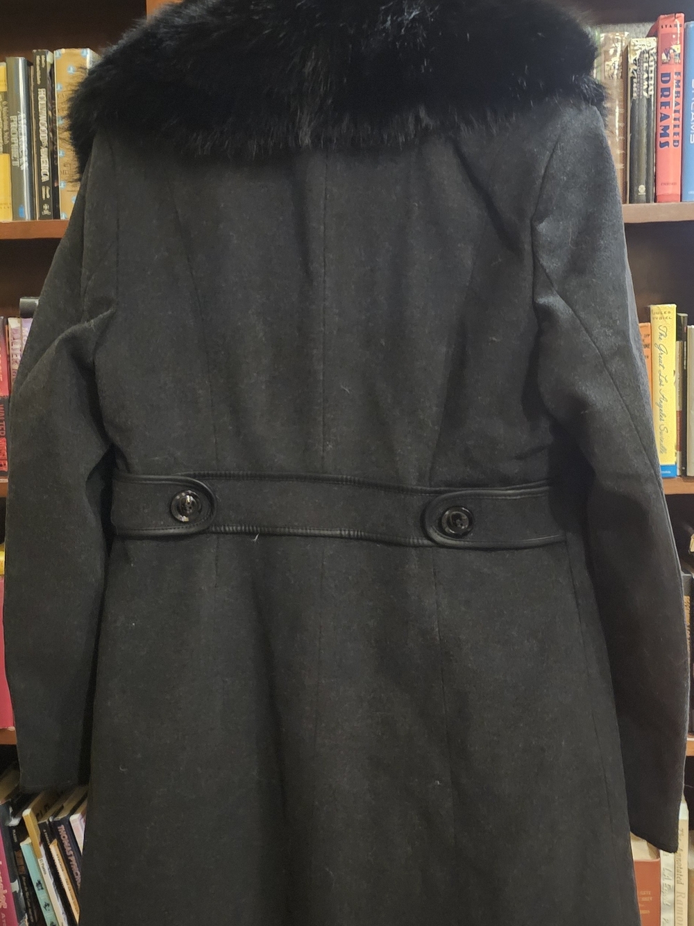 Women's Black Wool Peacoat with Faux Fur Collar
